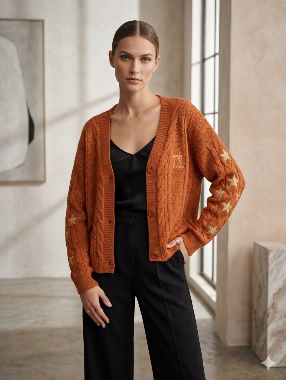 Official Taylor Swift The Life of a Showgirl Orange Shimmer Knit Cardigan XS/SM